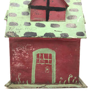 Scratch Made Tin Pennsylvania Folk Art House Bank in Red and Minty Green