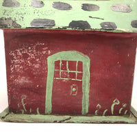 Scratch Made Tin Pennsylvania Folk Art House Bank in Red and Minty Green