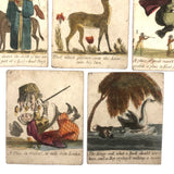 Set of Eight 1830s British Hand-colored Woodblock Riddle Cards