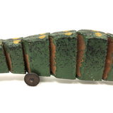 Wonderful Old Painted Wooden Folk Art Crocodile  on Tin Wheels