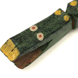 Wonderful Old Painted Wooden Folk Art Crocodile  on Tin Wheels