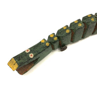 Wonderful Old Painted Wooden Folk Art Crocodile  on Tin Wheels