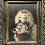 Poodle and Kittens, Oh My --C. Late 19th C. Oil on Canvas After Carl Reichart in Original Frame