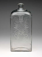 Wonderful Early Etched Glass Bottle/Flask with Flowers in Urns and Threaded Neck