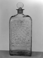 Wonderful Early Etched Glass Bottle/Flask with Flowers in Urns and Threaded Neck