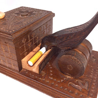 Hand-carved Wooden Cigarette Dispenser with Bird, Presumed Russian