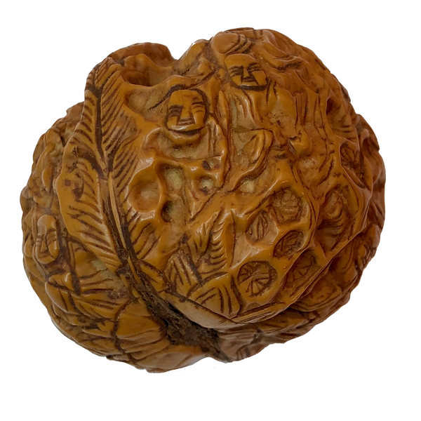 Chinese Hand-carved Walnut (Hadaio) with Monks and Leaves