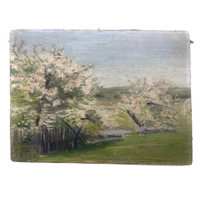 Painterly Old Oil on Canvas Springtime Painting