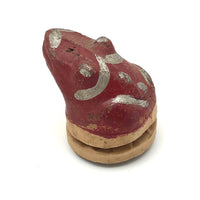Little Antique Red and Silver Painted Papier Mache Frog Squeaker