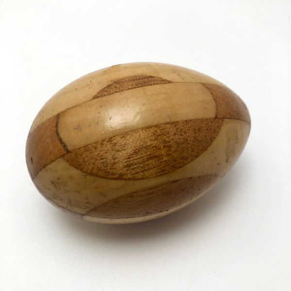Vintage 2-Tone Wooden Darning Egg w/Inlay Design