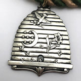 Daughters of Rebekah Silver Beehive Pendant on Cord