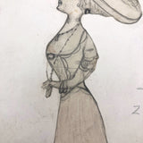 1910 Graphite Drawing of Fancy Woman in Huge Hat