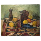 Vintage Oil on Board Tablescape Still Life with Lemons