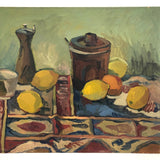 Vintage Oil on Board Tablescape Still Life with Lemons