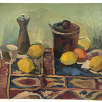 Vintage Oil on Board Tablescape Still Life with Lemons