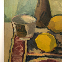 Vintage Oil on Board Tablescape Still Life with Lemons