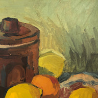 Vintage Oil on Board Tablescape Still Life with Lemons