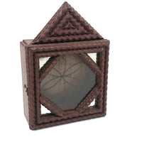 Chip Carved Tramp Art Clock/Watch Case with Glass Front and Mirrored Corners