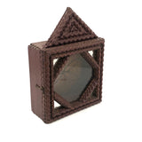 Chip Carved Tramp Art Clock/Watch Case with Glass Front and Mirrored Corners