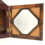 Chip Carved Tramp Art Clock/Watch Case with Glass Front and Mirrored Corners