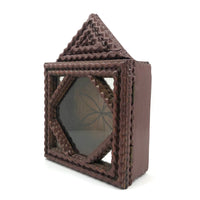 Chip Carved Tramp Art Clock/Watch Case with Glass Front and Mirrored Corners