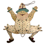 Polka Dotted Antique Hanging Jumping Jack Pull Toy Clown