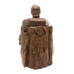 Crazy Carved Wooden Canister with Six Figures and Head on Top!