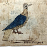 Abraham Schultz 1858 Fraktur Drawing of Birds, Fish, Squirrel