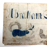 Abraham Schultz 1858 Fraktur Drawing of Birds, Fish, Squirrel