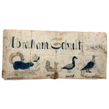 Abraham Schultz 1858 Fraktur Drawing of Birds, Fish, Squirrel