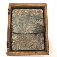 Wonderful 1840s Make Do Stone Warmer Box with Engraved Stone and 1849 Newspaper