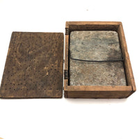 Wonderful 1840s Make Do Stone Warmer Box with Engraved Stone and 1849 Newspaper