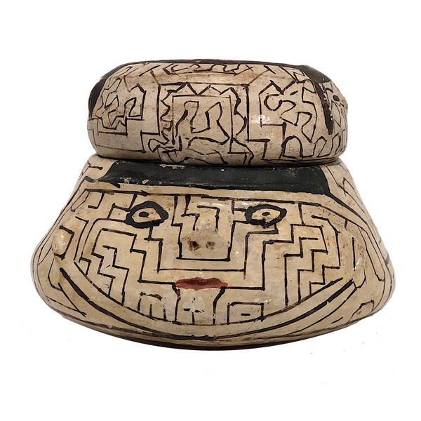 Pair of Peruvian Shipibo Pottery Stacking Bowls with Faces - reserved for SS