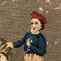 Antique Needlepoint of Two Children and Dog