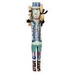 Colorfully Painted Folk Art Carved Wooden Figure with Cloth Covered Wire Arms