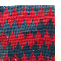 Striking Antique Blue and Red Needlepoint Pouch