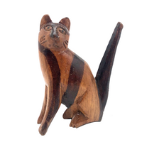 Folk Art Carved Cat with Stained Stripes and Homely Face!