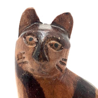 Folk Art Carved Cat with Stained Stripes and Homely Face!