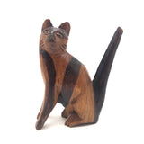 Folk Art Carved Cat with Stained Stripes and Homely Face!