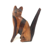 Folk Art Carved Cat with Stained Stripes and Homely Face!