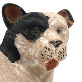 Perky Black and White Carved Wooden Dog with Glass Eyes and Pink Tongue!