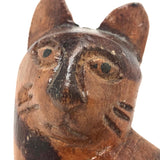 Folk Art Carved Cat with Stained Stripes and Homely Face!