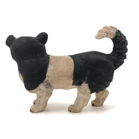 Perky Black and White Carved Wooden Dog with Glass Eyes and Pink Tongue!