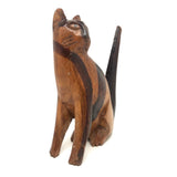 Folk Art Carved Cat with Stained Stripes and Homely Face!