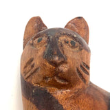 Folk Art Carved Cat with Stained Stripes and Homely Face!