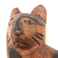 Folk Art Carved Cat with Stained Stripes and Homely Face!