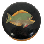 Hand-painted Round Wooden Trinket Box with Colorful Fish