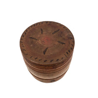 Small Treen Barrel Shaped Box with Painted Decoration