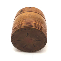 Small Treen Barrel Shaped Box with Painted Decoration