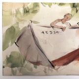 Small Watercolor of Man Working on Boat